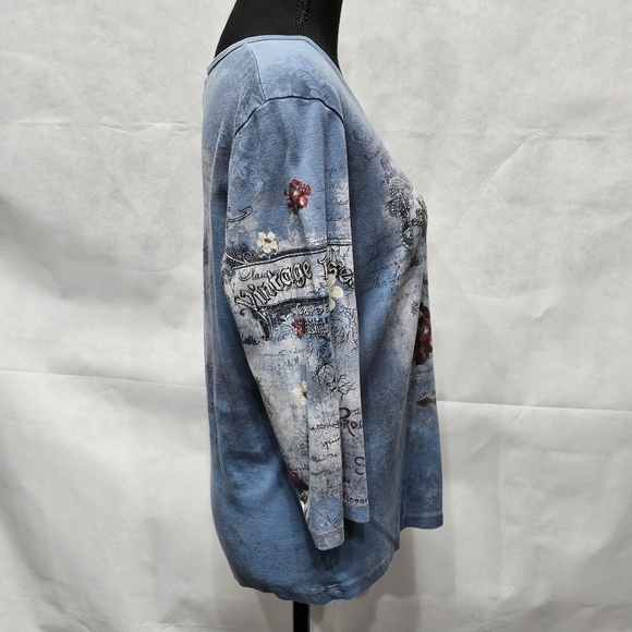 Dress Barn Vintage Roses Floral Embellished 100% Cotton Pullover Top Sz 1X - Picture 3 of 7